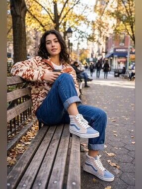 Vans Women's High-Top Lace-Up Sneakers in Blue and Beige